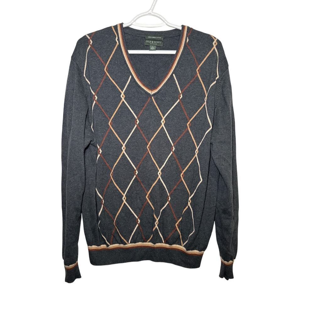 Lyle & Scott 100% combed cotton 70s grandpa sweater mens large‎ academia classic